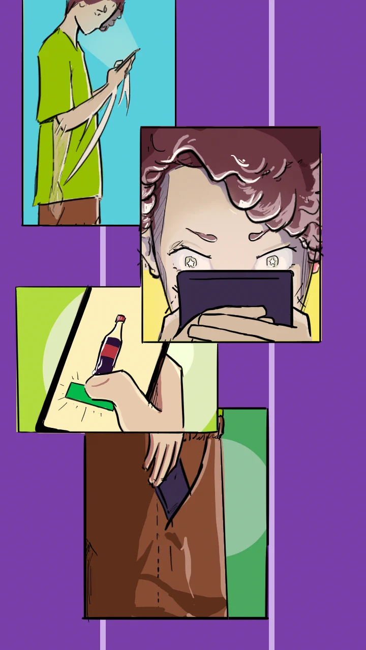 Panel 2 — character opens Blinkit app to reorder
