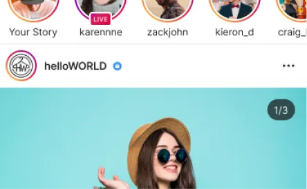 Instagram feed post with helloWORLD verified brand