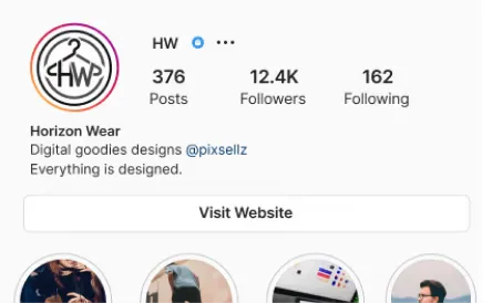 Instagram brand profile with HW verified Shop Tag badge